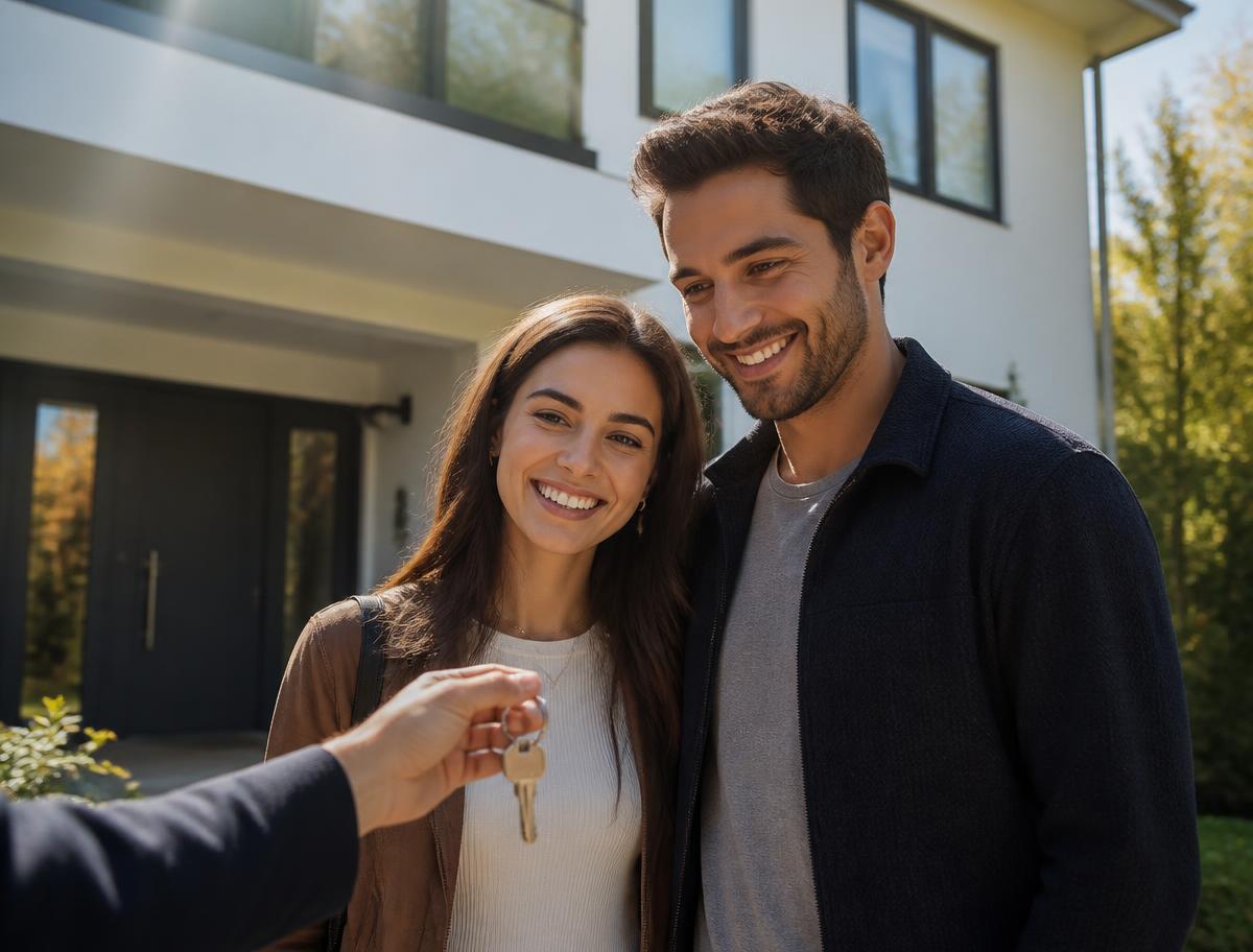 A couple receiving keys to their new home